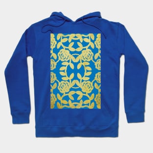 Floral Pattern Blue Gold Baroque Damask Hoodie